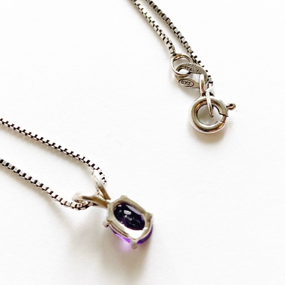 Vintage Sterling Silver Amethyst Pendant Necklace - Picture 4 of 7